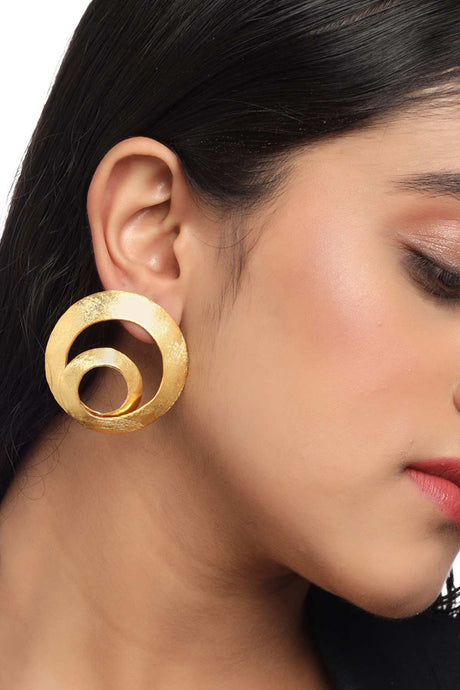 Buy Handcrafted Gold Matt Finish Statement Earrings Online - Front