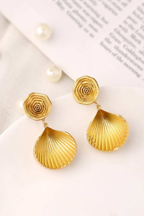 Buy Handcrafted Gold Matt Finish Shell Design Contemporary Earring Online