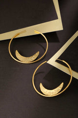 Buy Handcrafted Gold Matt Finish Crescent Design In A Hoop Online - Front