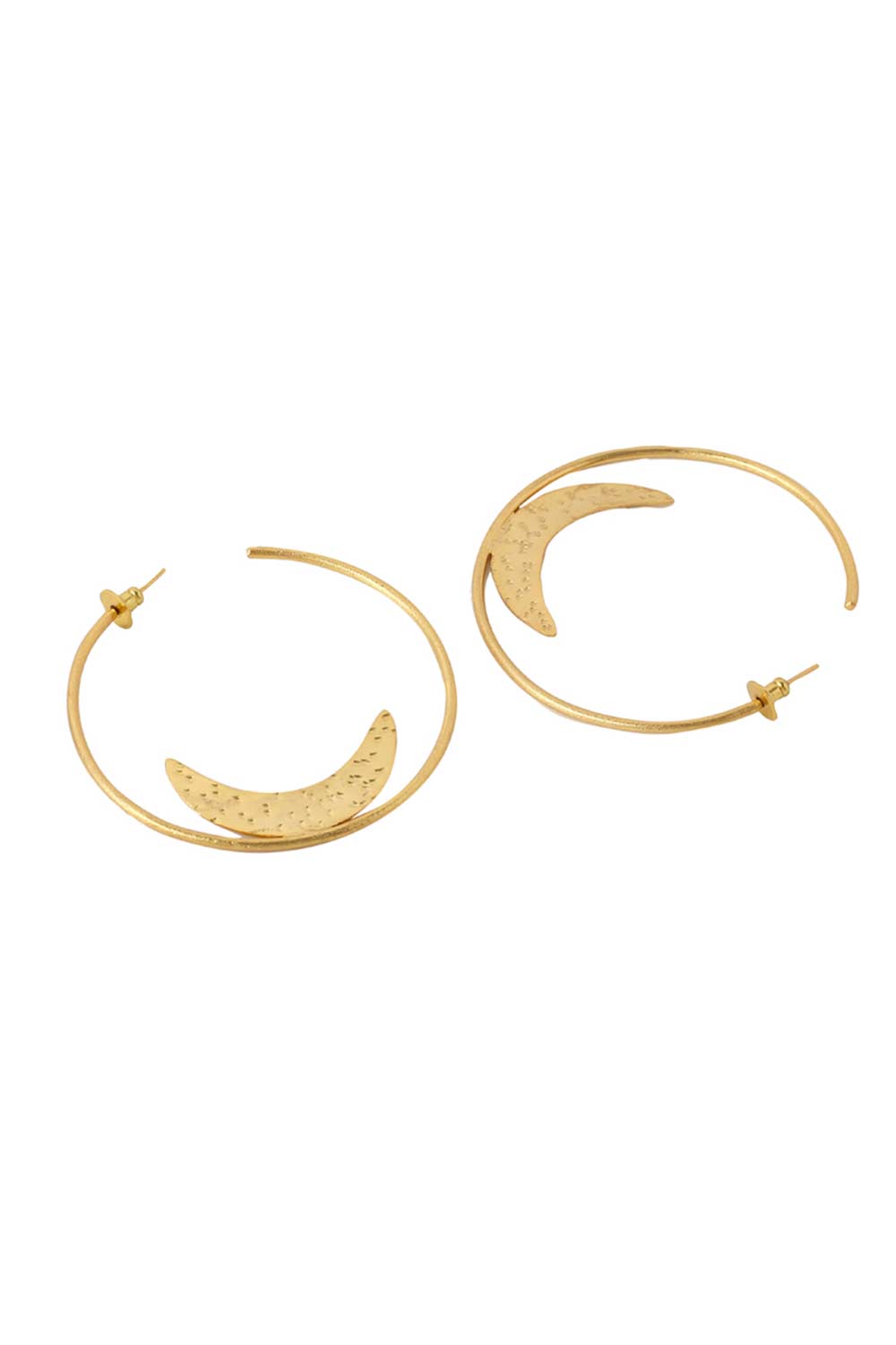 Buy Handcrafted Gold Matt Finish Crescent Design In A Hoop Online - Side