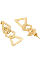 Buy Handcrafted Gold Matt Finish Geometric Shaped Statement Drop Earrings Online - Side