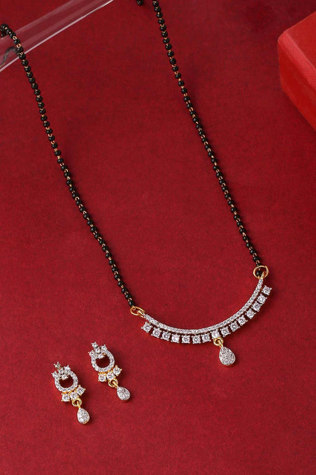 Buy Black Beaded And Ad Stone Studded Mangalsutra With Earrings Online
