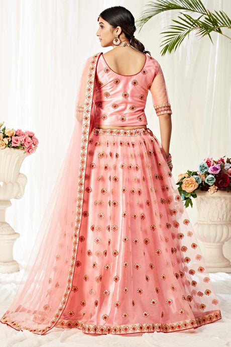 Net Embroidery Lehenga Choli in Pink - Back