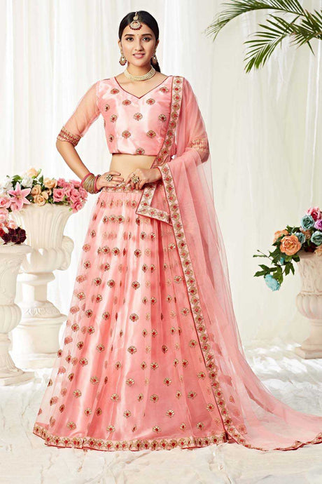 Net Embroidery Lehenga Choli in Pink