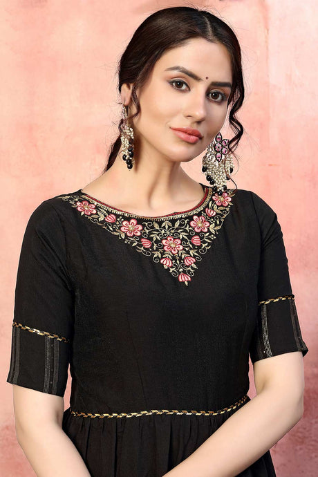 Black Silk Thread with Zari lining Sequins Embroidered Gown