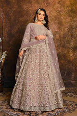 Buy Net Embroidery Dress Material in Purple