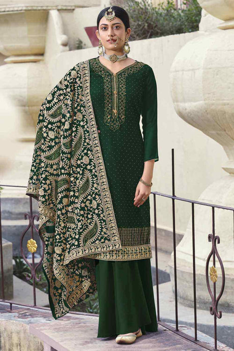 Buy Faux Georgette Embroidery Dress Material in Green