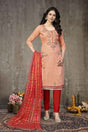 Buy Blended Cotton Embroidery Dress Material in Peach