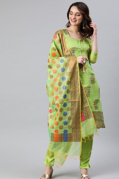 Buy Women's Santoon Woven Dress Material in Green