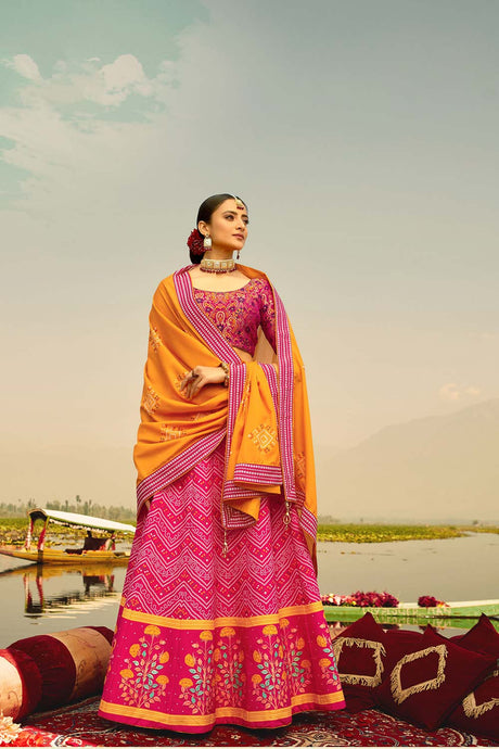 Buy Art Silk Printed Ghagra Choli in Pink