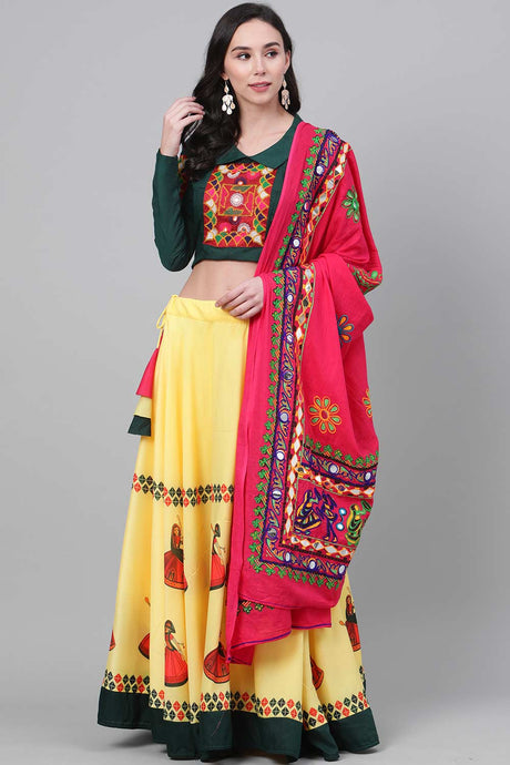 Buy Soft Cotton  Embroidered Ghagra Choli in Yellow