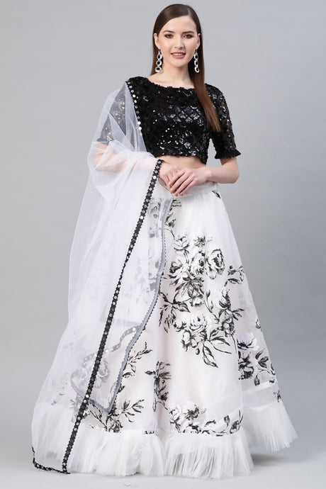 Buy Women's Soft Organza Printed Lehenga in White