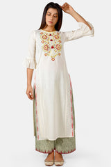Buy Khadi Embroidered Kurti With Pant in White