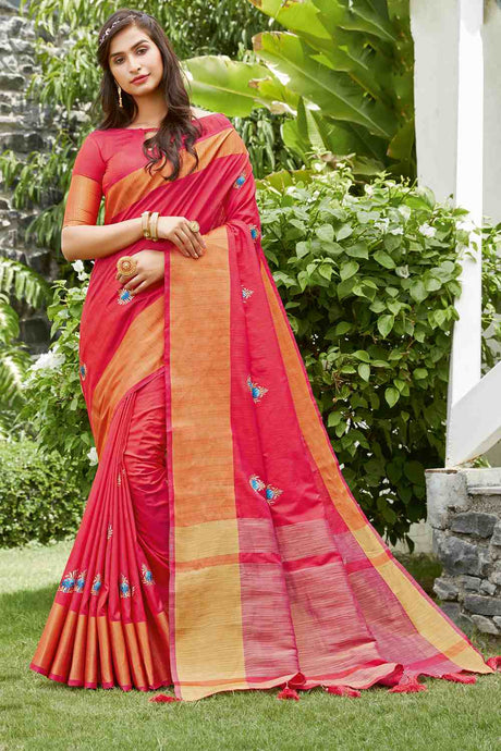 Buy Women's Silk Embroidery Saree in Pink