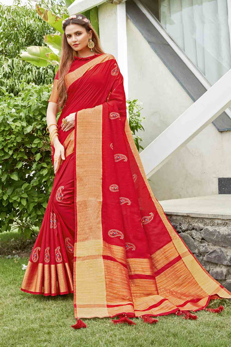 Buy Women's Silk Embroidery Saree in Red