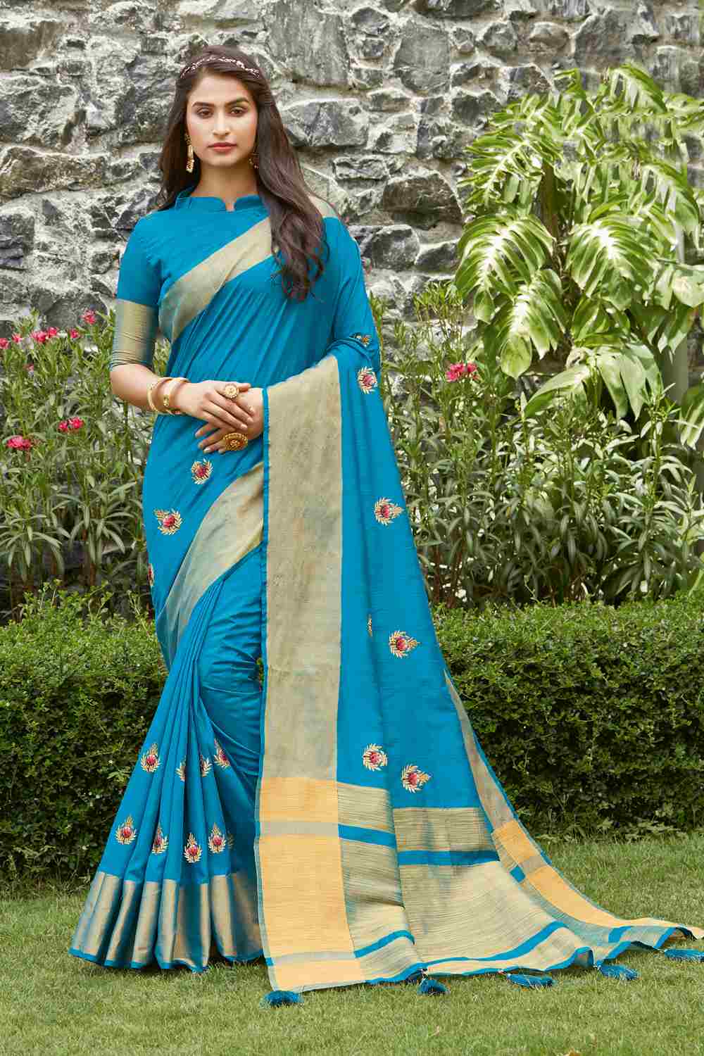 Buy Women's Silk Embroidery Saree in Sky Blue