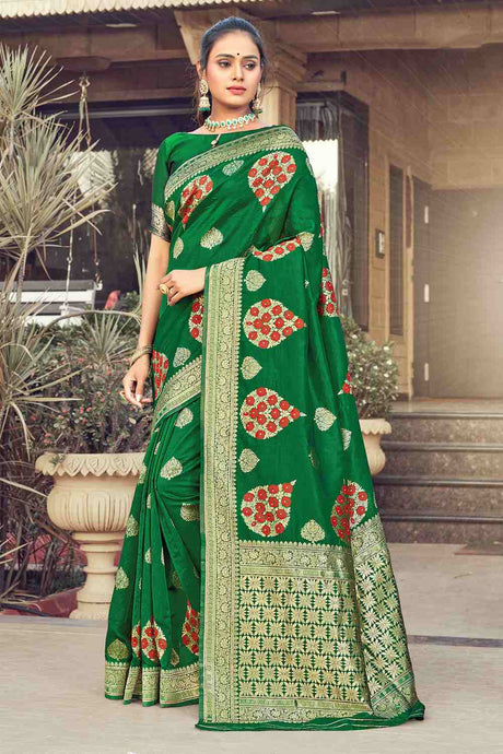 Buy Women's Silk Printed Saree in Green