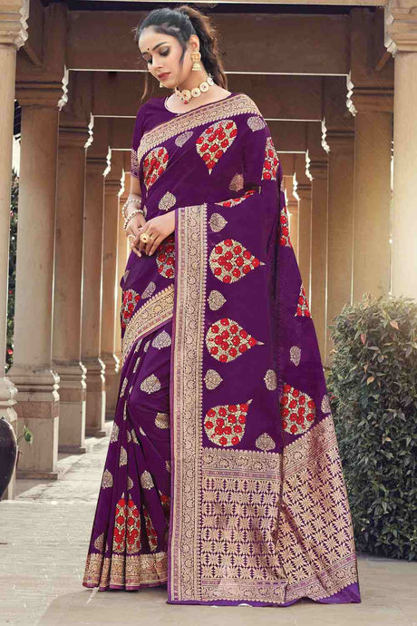 Buy Women's Silk Printed Saree in Voilet