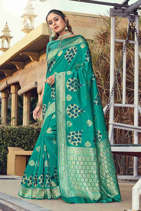 Buy Women's Silk Printed Saree in Turquoise