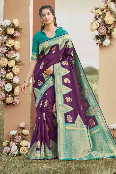 Buy Women's Silk Woven Saree in Voilet