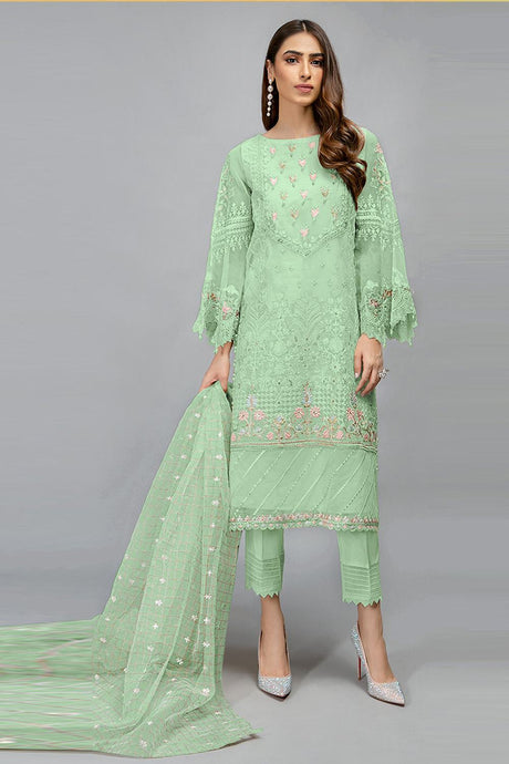 Buy Organza Embroidered Dress Material in Green