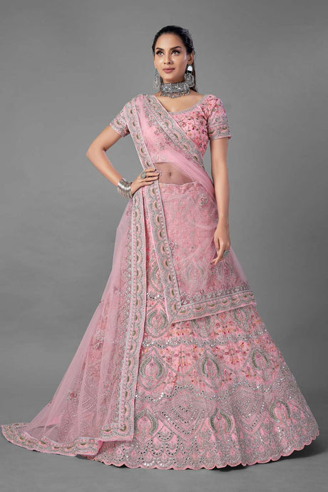 Buy Soft Net Embroidery Lehenga Choli in Pink