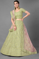 Buy Women's Art Silk Zardosi Lehenga in Pista