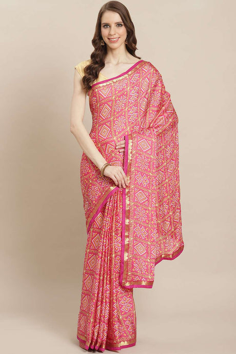 Buy Women's Moss Georgette Bandhani Saree in Red