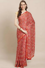 Buy Women's Moss Georgette Bandhani Saree in Maroon