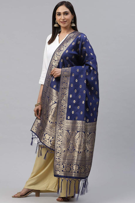 Buy Women's Art Silk Woven Dupatta in Navy Blue