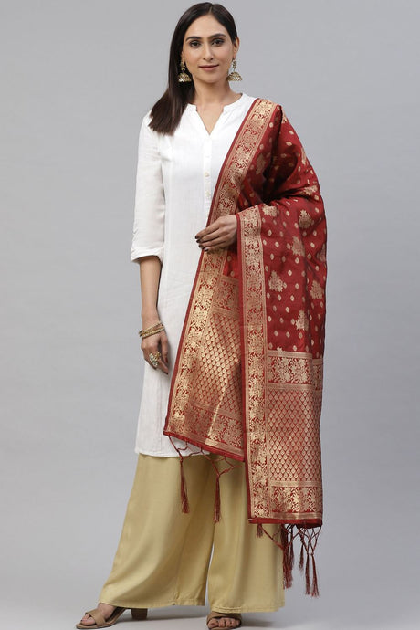 Buy Women's Art Silk Woven Dupatta in Maroon