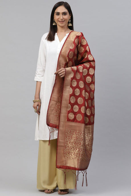 Buy Women's Art Silk Woven Dupatta in Maroon