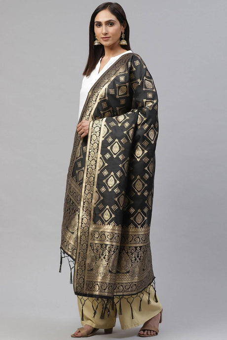 Buy Women's Art Silk Woven Dupatta in Black
