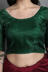 Soft Silk Embroidered Saree in Maroon & Green