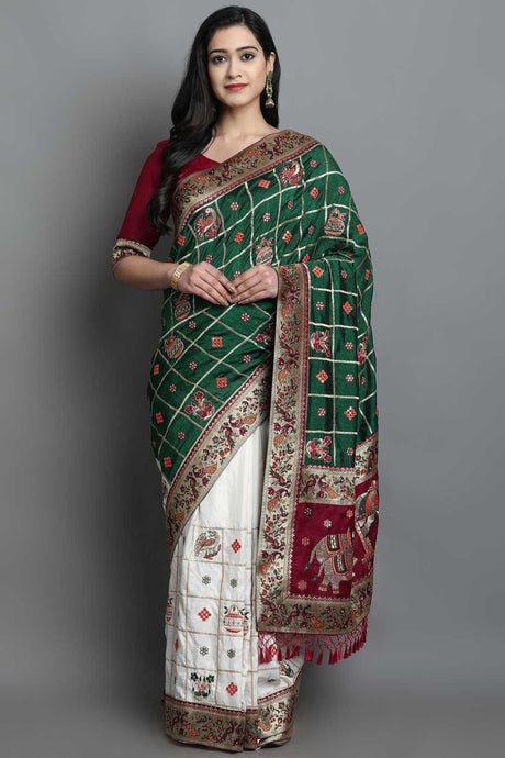 Buy Women's Soft Silk Embroidered Saree in Green