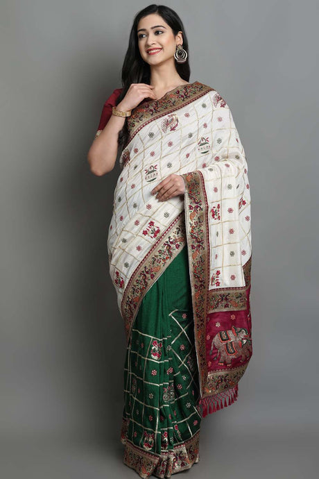 Buy Women's Soft Silk Embroidered Saree in White