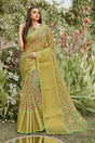 Buy Women's Linen Printed Saree in Green