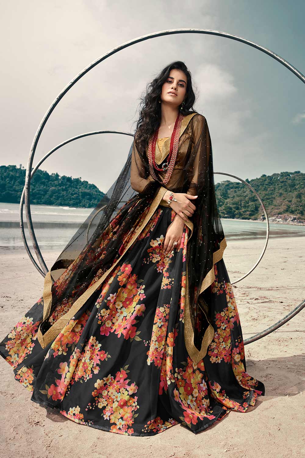 Golden and Black Lehenga Choli