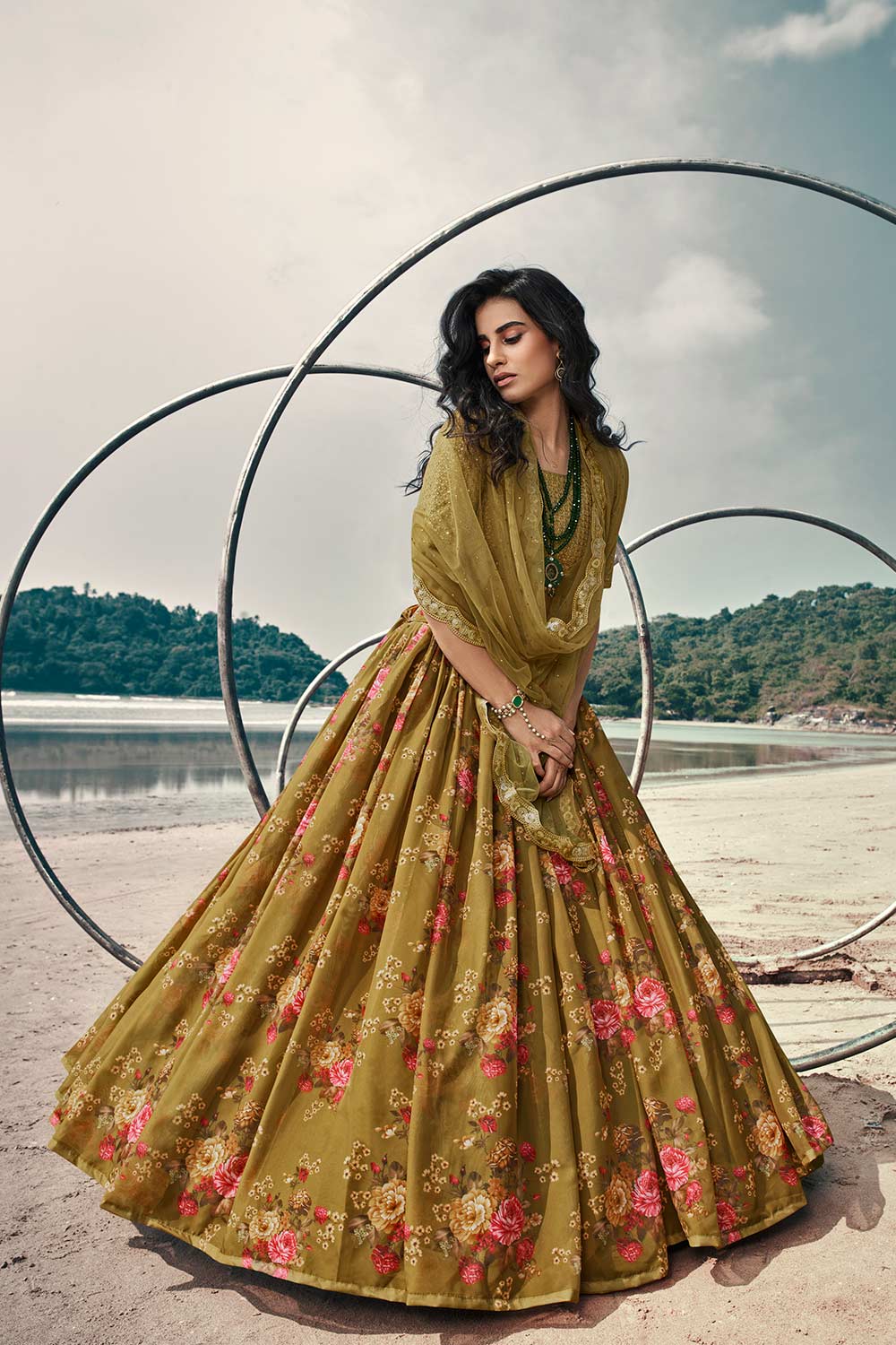 Olive green bridal lehenga hotsell