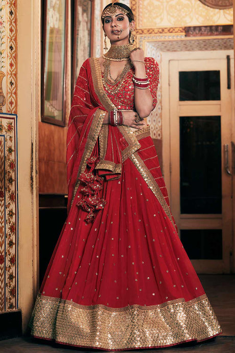 Buy Georgette Embroidered Lehenga Choli in Red