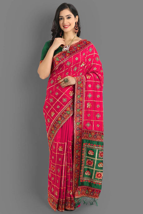 Buy Vichitra Art Silk Embroidered Saree in Pink