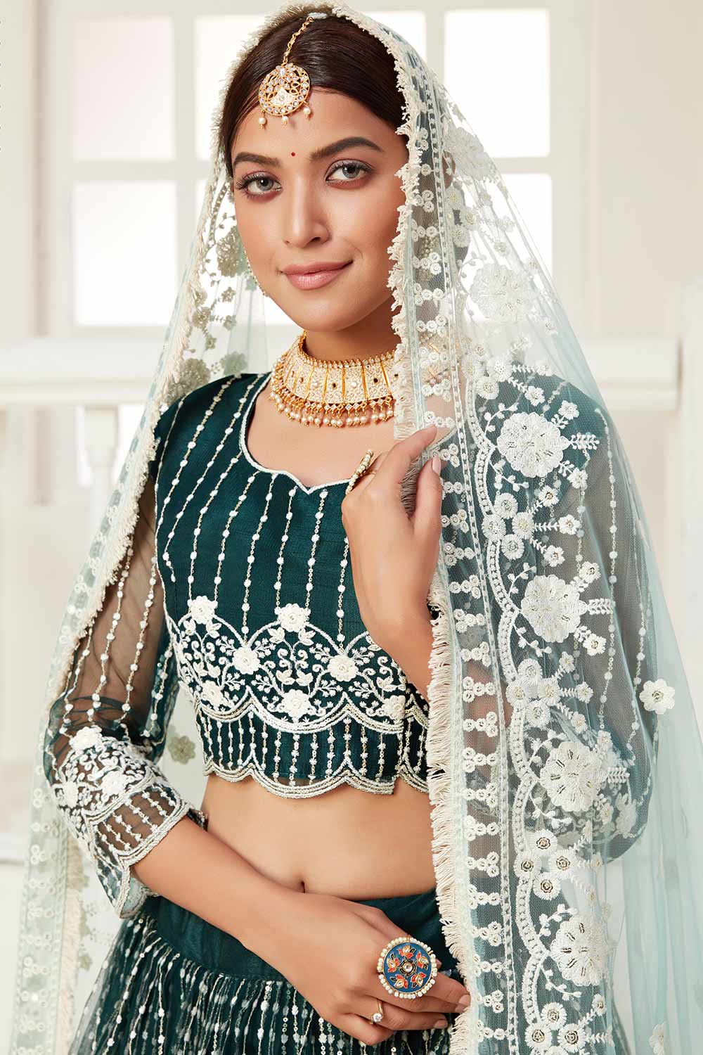 Net Green Lehenga Choli Set