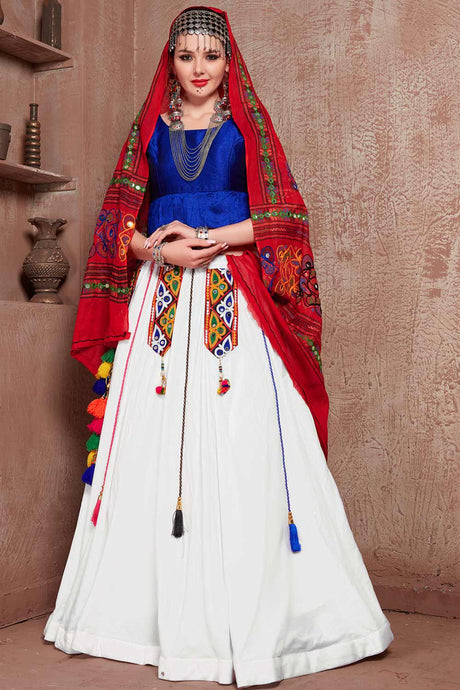 Buy Blended Cotton Embroidered Ghagra Choli in White