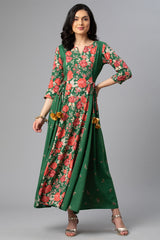 Rayon Floral Printed Dress in Green