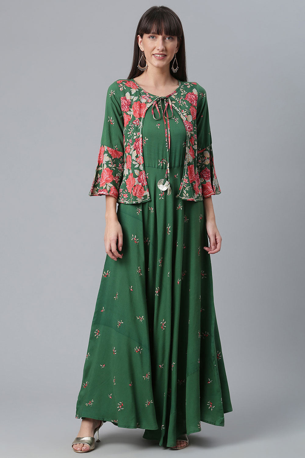 Buy Rayon Floral Printed Dress in Green