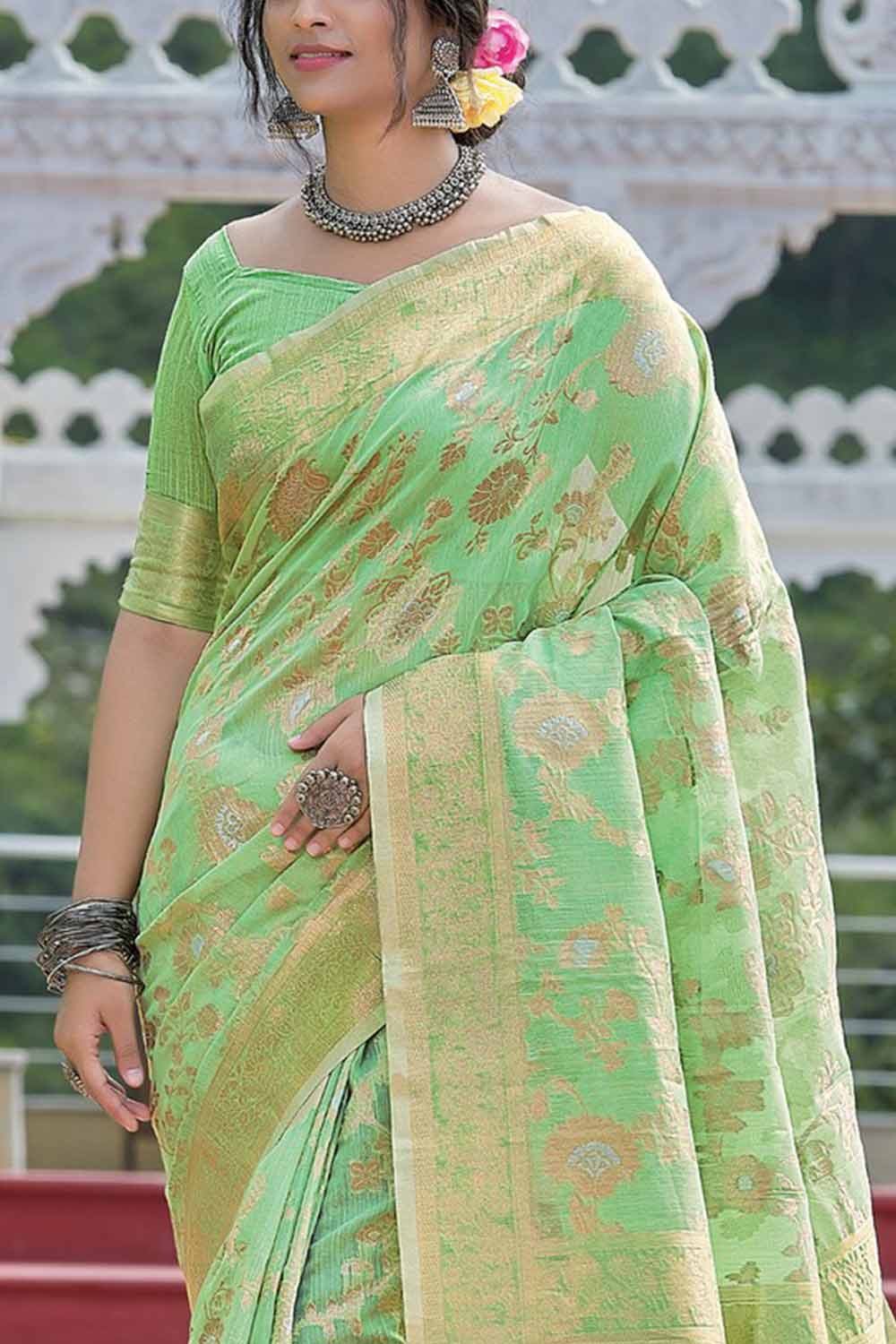 Zari Work Saree in Green.