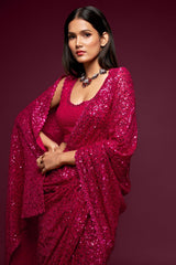 Buy Faux Georgette Saree in Pink