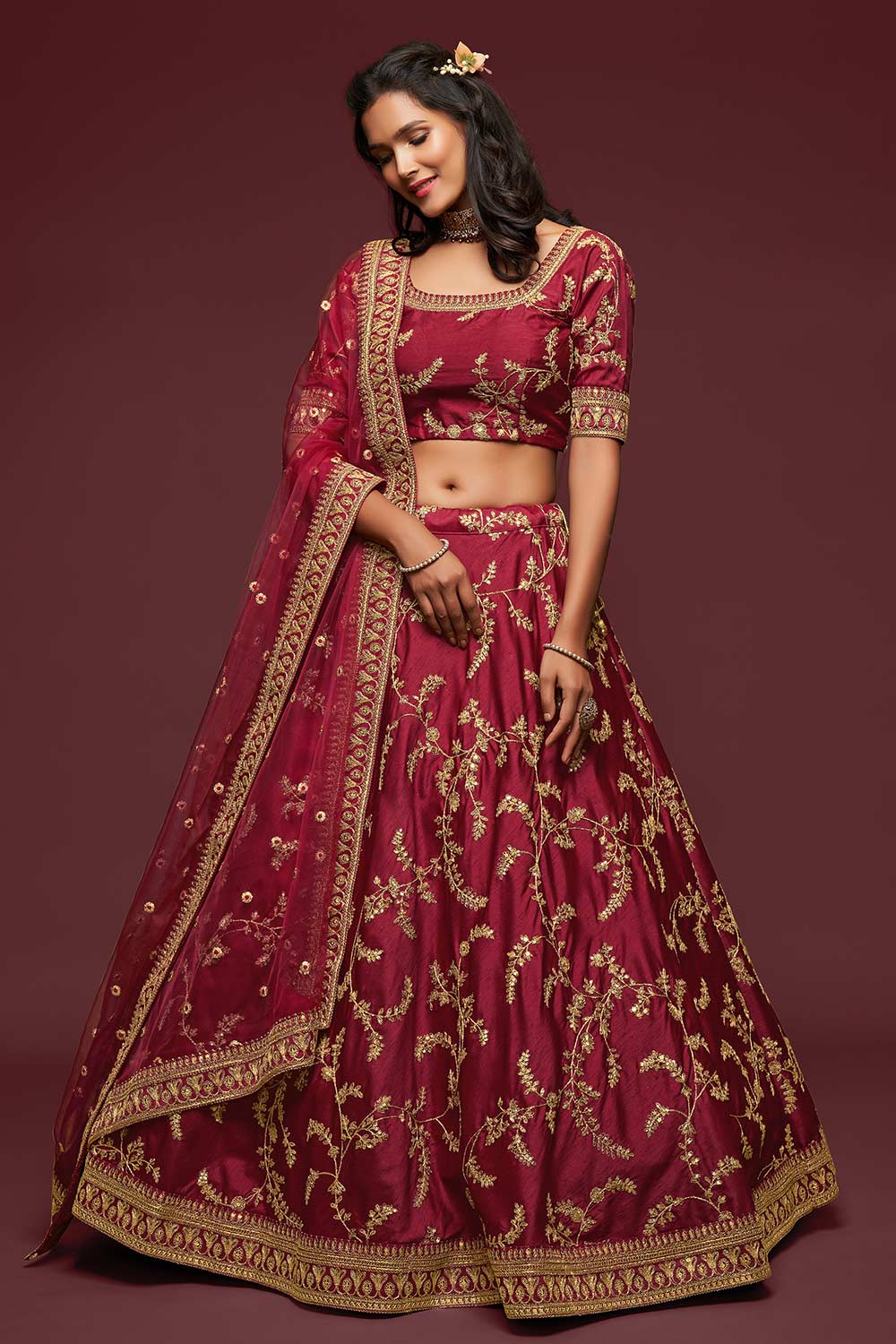 Buy Art Silk Embroidered Lehenga Choli in Maroon