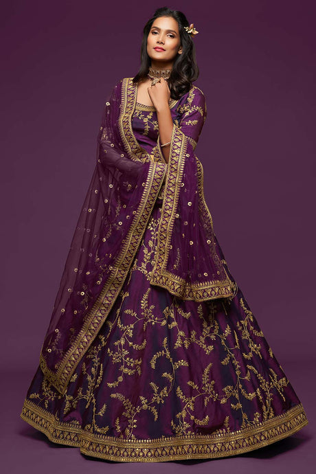 Buy Art Silk Embroidered Lehenga Choli in Purple