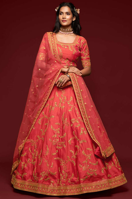 Buy Art Silk Embroidered Lehenga Choli in Peach